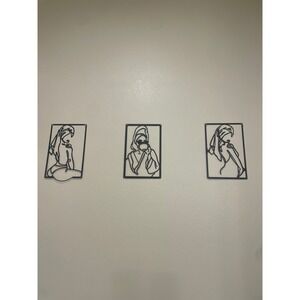 3 Piece Minimalist Metal Wire Wall Art Set Female Silhouette Bathroom Decor Blac